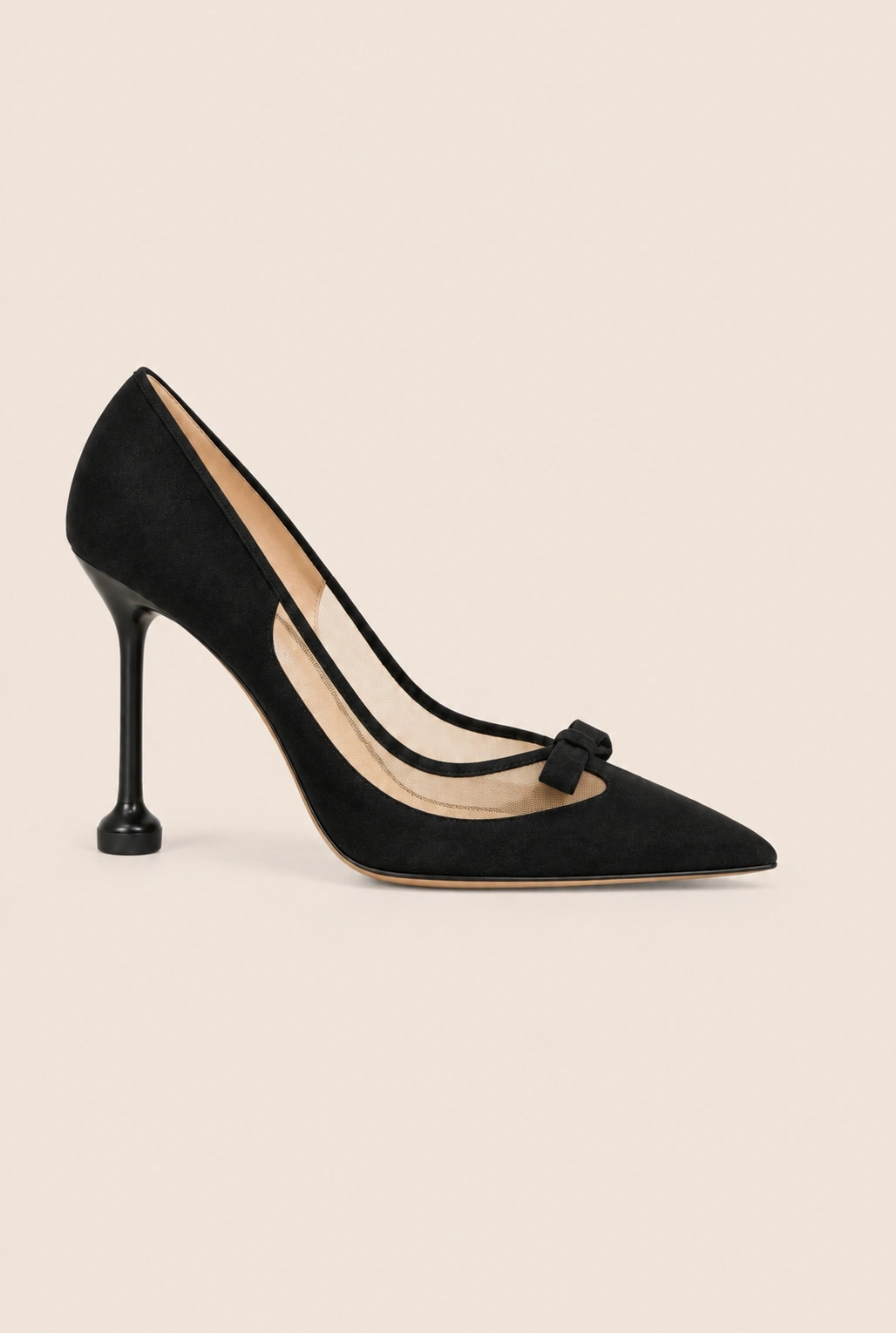 Francy – escarpins en daim noirs avec résille transparente