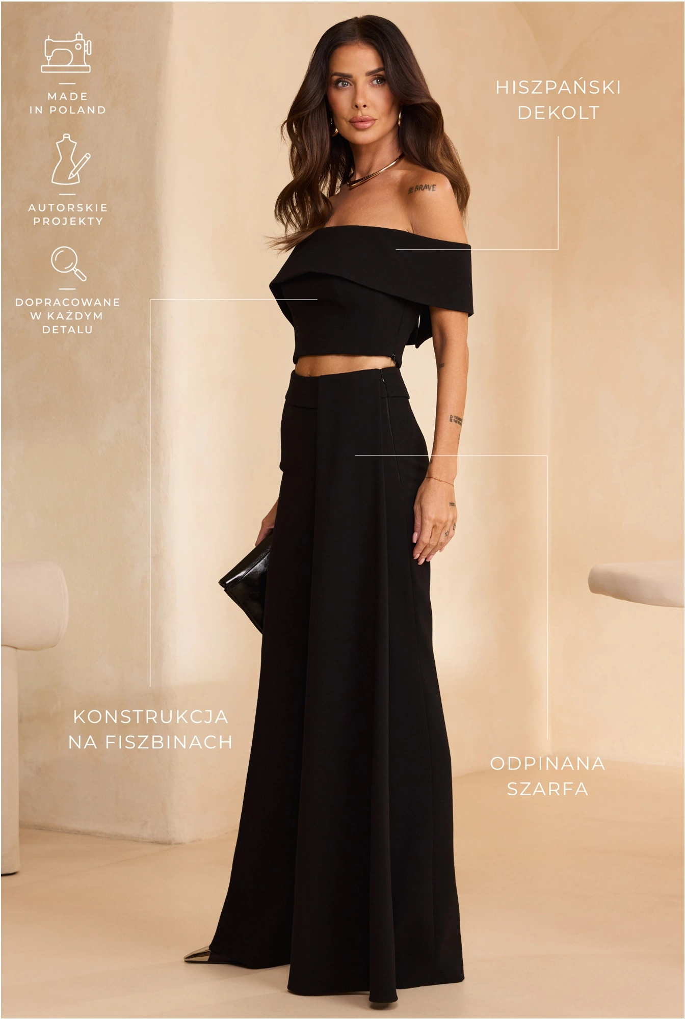Zafarro – top noir à encolure Bardot